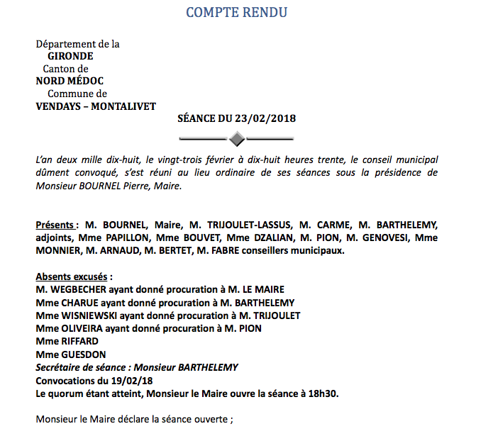 Lire la suite à propos de l’article Compte Rendu conseil municipal sur le CHM